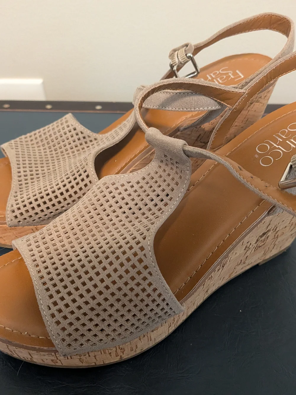 Franco Sarto Women’s Beige Cork Wedge Sandals